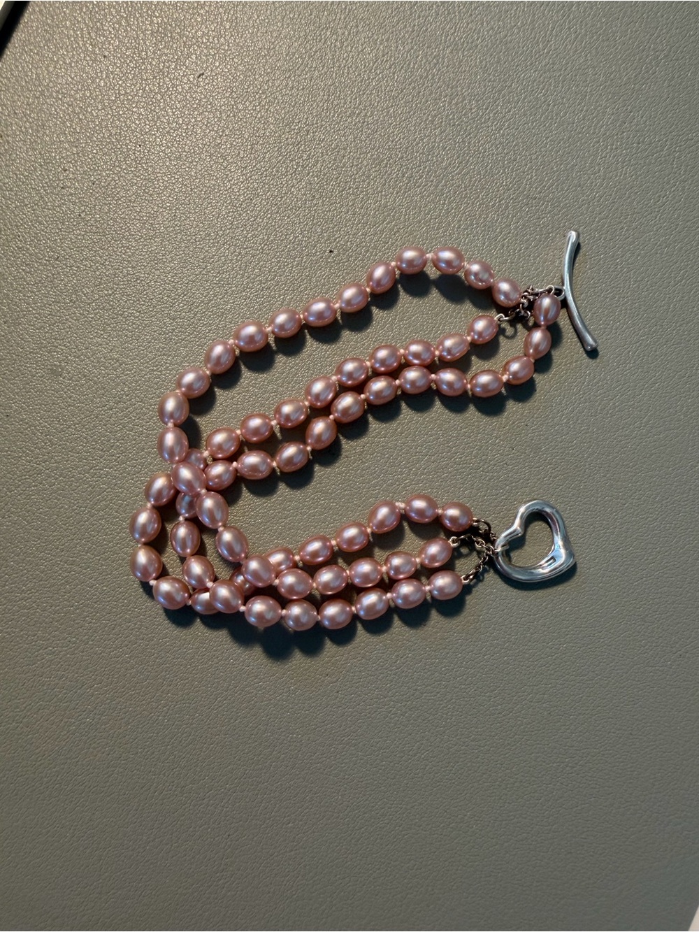 Pink Pearl Triple-Strand Bracelet with Heart Toggle Clasp